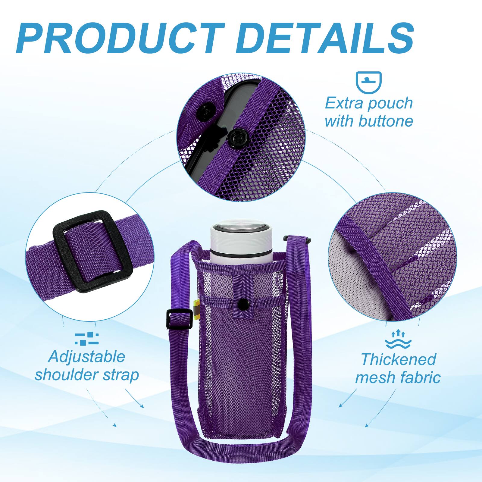 PRODUCT DETAILS

- Extra pouch with button
- Adjustable shoulder strap
- Thickened mesh fabric