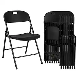 Costway - Foldable Plastic Chairs Set of 8 with Curved PP Seat Ergonomic Backrest Metal Legs - Black