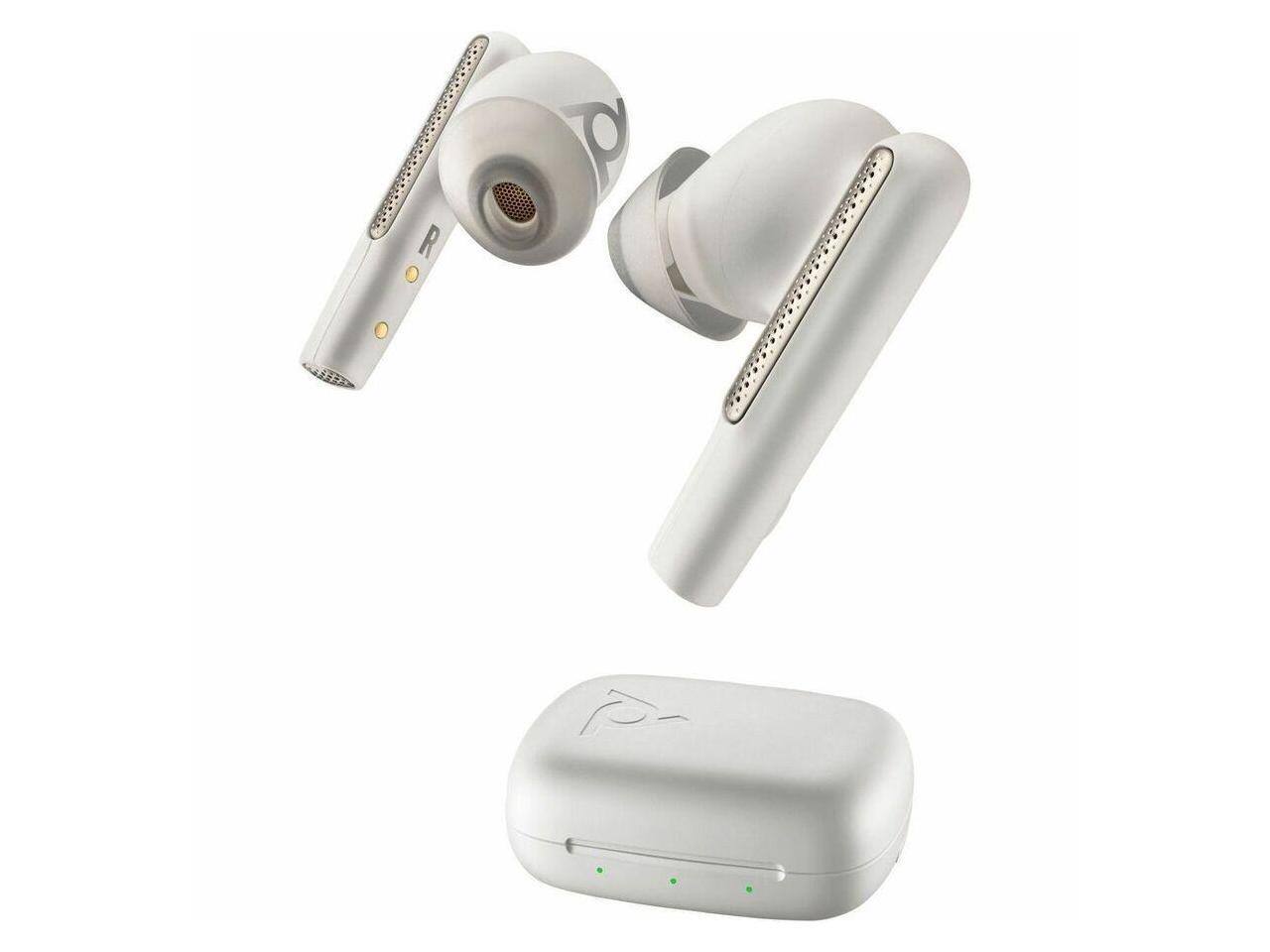 Alt View 2. HP - Poly True Wireless Earbuds - Stereo/Mono, Bluetooth, Noise Canceling, White Sand.