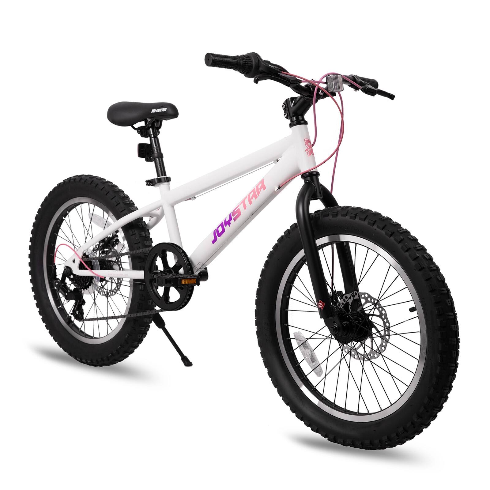 JOYSTAR - 20 Inch Mountain Bike for Kids Ages 7-13, 7 Speed Disc Brakes MTB, Fat Tire Kids Bicycles for Boys Girls - White