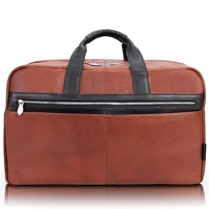 Front. McKlein - 21" Leather Duffel Bag Pebble Grain Calfskin Dual-Compartment Laptop Tablet Travel Weekender Overnight Crossbody - Brown.