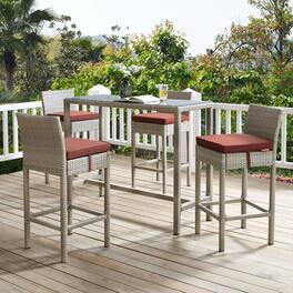 Conduit Outdoor Patio Wicker Rattan Bar Stool Set of 4 by Modway - Light Gray Currant
