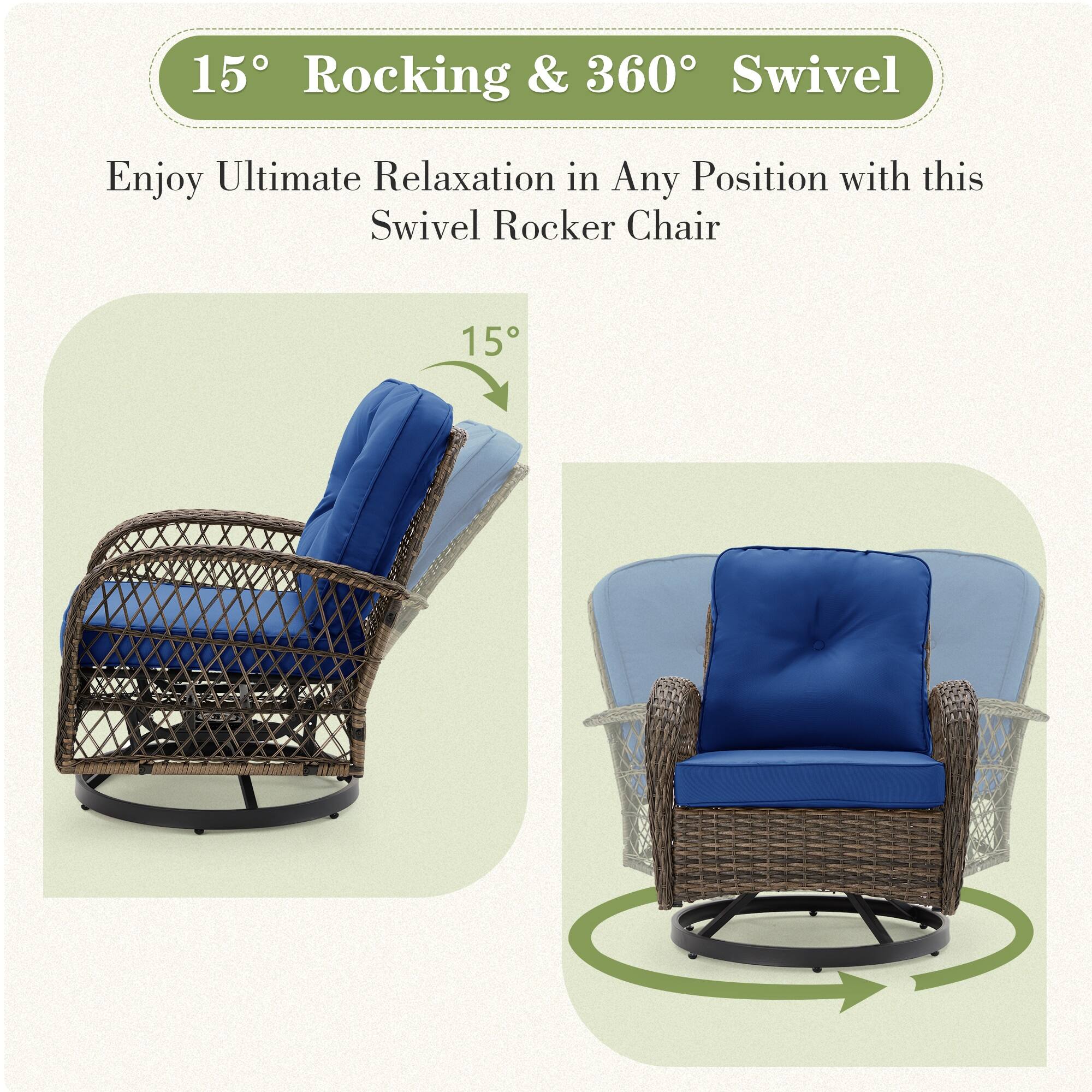 15° Rocking & 360° Swivel

Enjoy Ultimate Relaxation in Any Position with this Swivel Rocker Chair