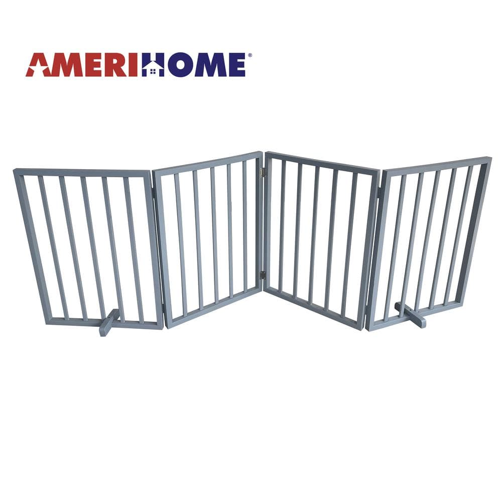 AmeriHome - 72 inch Freestanding 4-Panel Folding Wood Pet Gate - Grey - Gray price history on PriceWatchPro