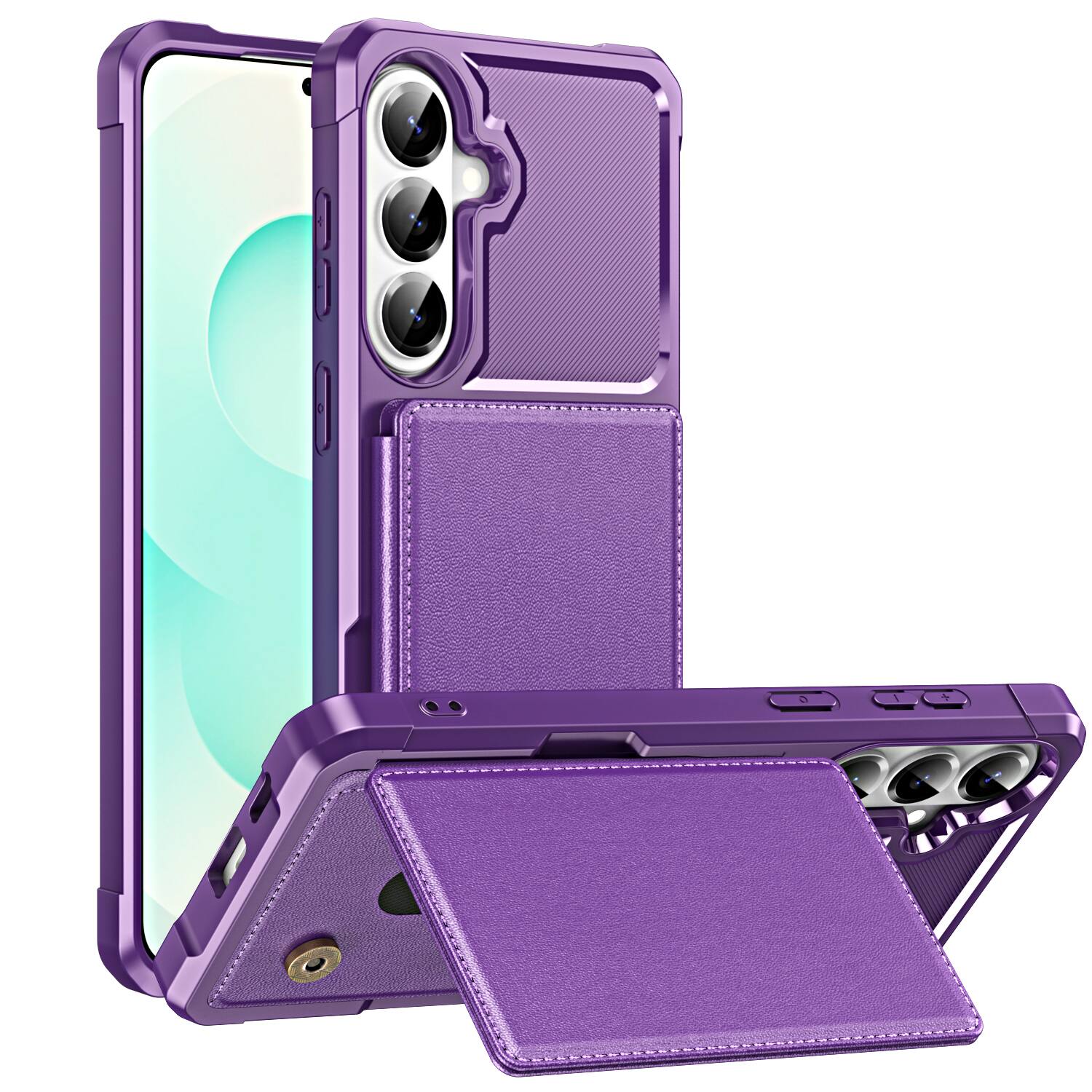 Angle. UUCOVER - Shockproof Wallet Back Case for Samsung Galaxy S26+,Magnetic PU Leather+TPU Card Holder Case Kickstand Cover - Purple.