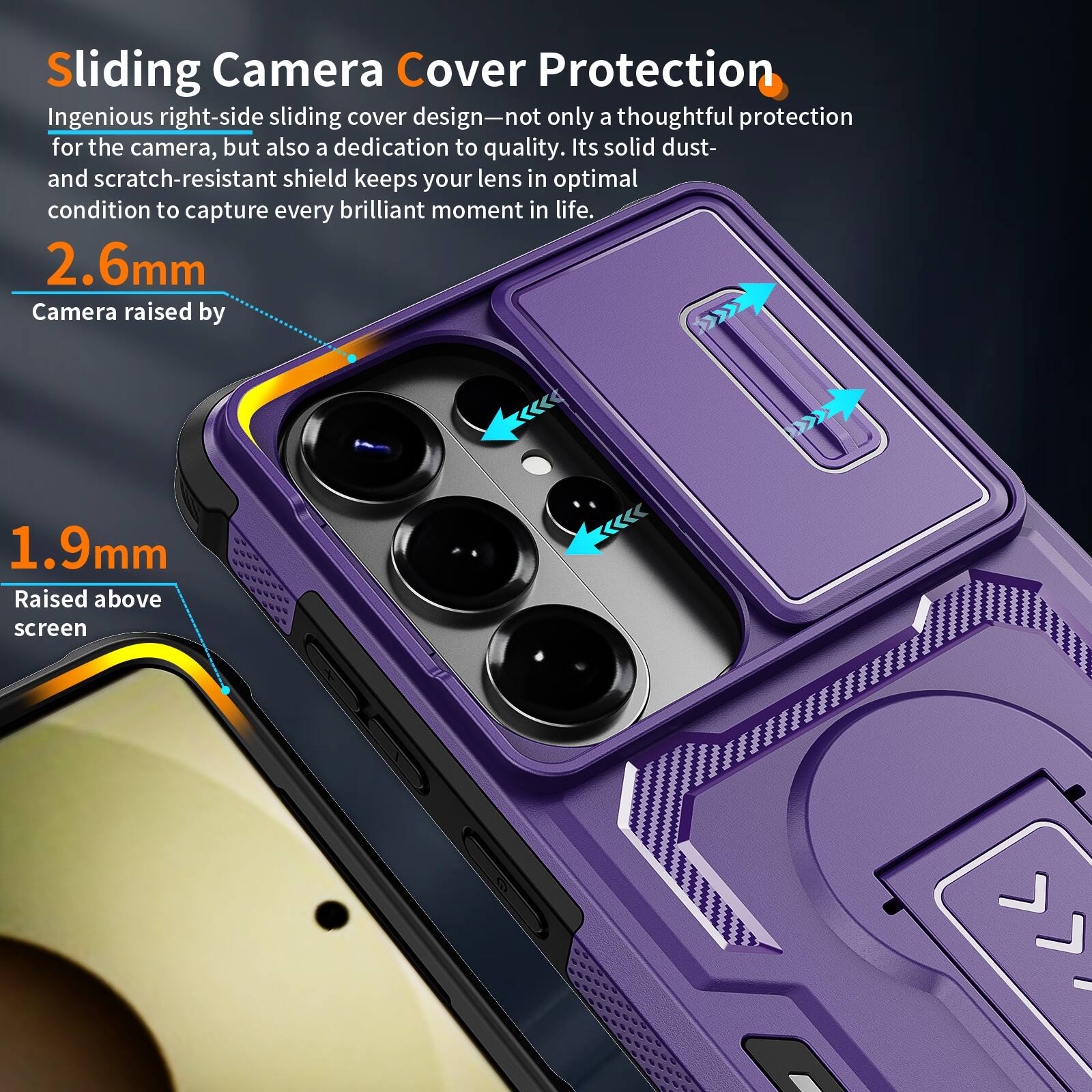 Sliding Camera Cover Protection

Ingenious right-side sliding cover design—not only a thoughtful protection for the camera, but also a dedication to quality. Its solid dust- and scratch-resistant shield keeps your lens in optimal condition to capture every brilliant moment in life.

2.6mm
Camera raised by

1.9mm
Raised above screen