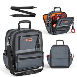 VEVOR - Tool Bag, 13.2 Inch, 34-Pocket Portable Large Tool Box Organizer Storage, Carry Toolbox with Hard Plastic Base - Grey;Orange