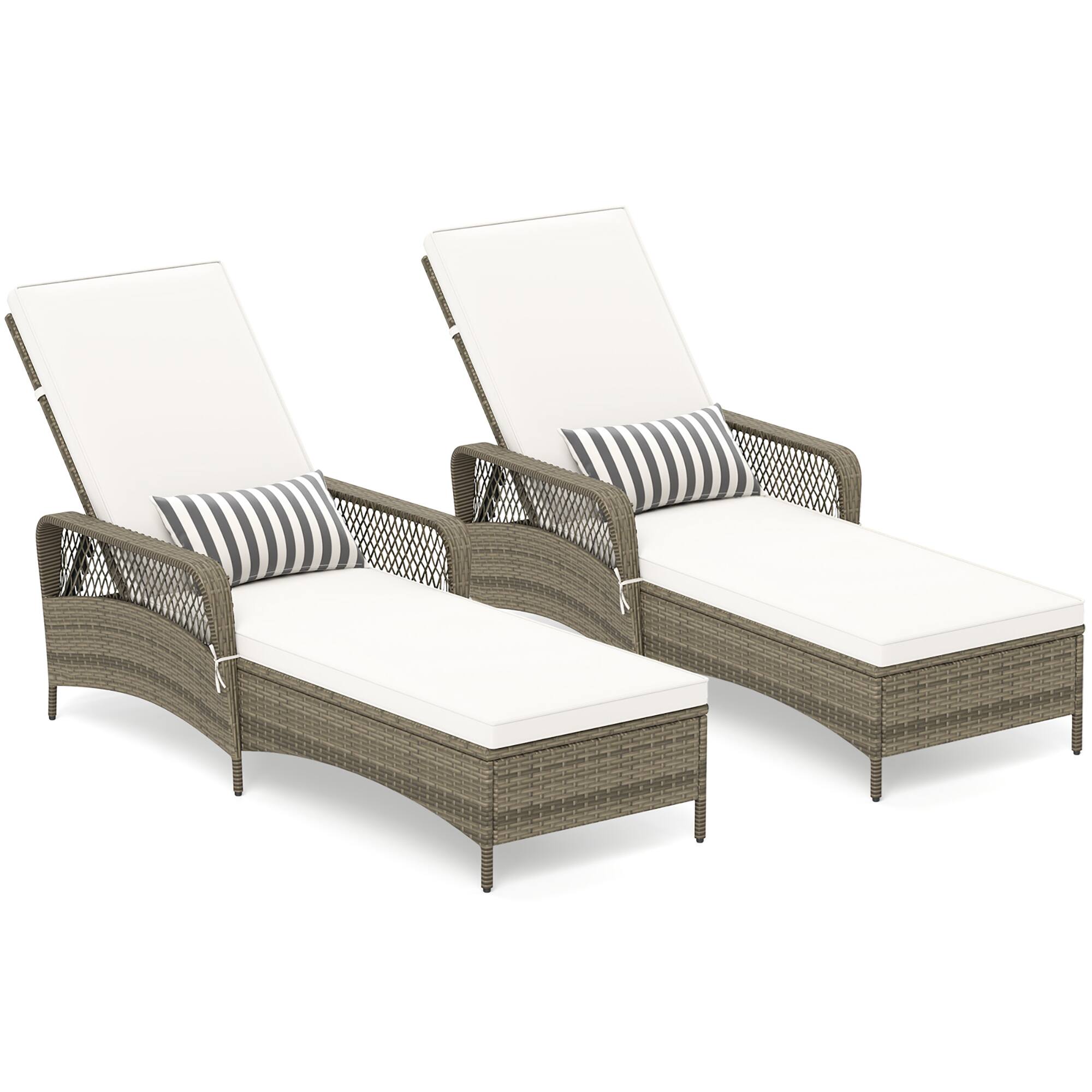 Alt View 1. Gymax - Gymax 2 PCS PE Wicker Chaise Lounge Chair 6-Position Adjustable Patio Recliner w/ Soft Cushions - Mix Gray.