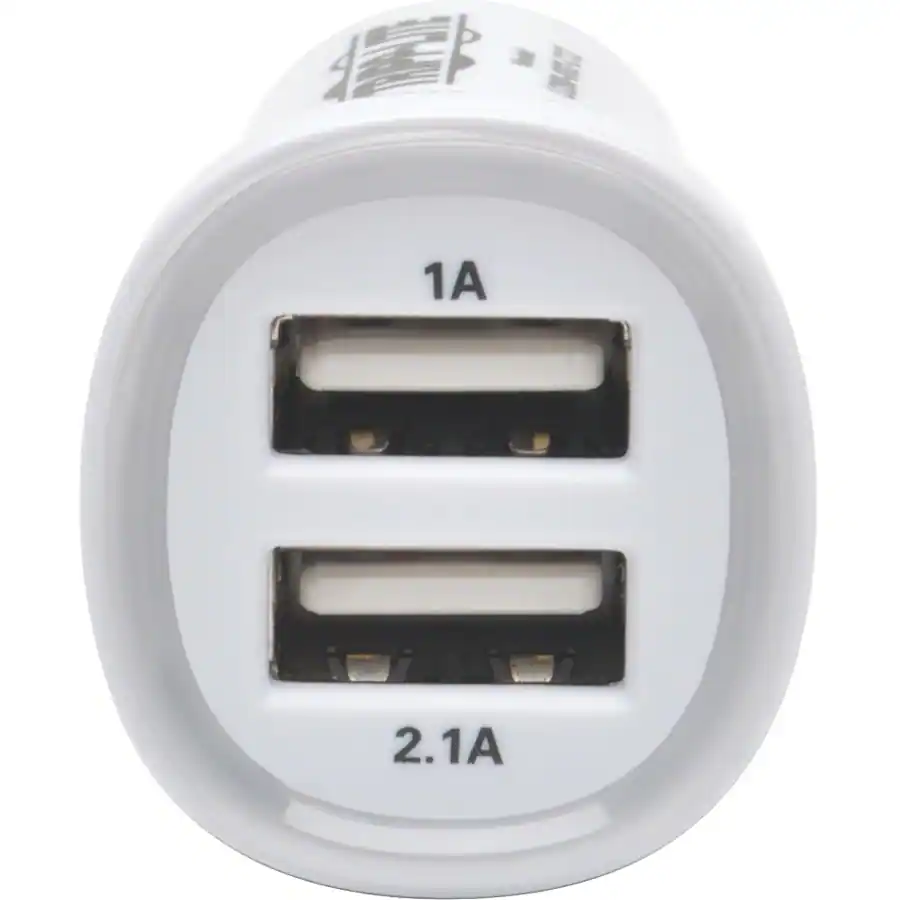Alt View 1. Tripp Lite - Eaton Tripp Lite Series Dual-Port USB Tablet / Phone Car Charger, 5V 3.1A / 15.5W - 12 V DC Input Voltage - 5 V DC - White.