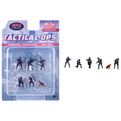 AMERICAN DIORAMA
MiJo Exclusives
LIMITED EDITION
TACTICAL OPS
BRAVO TEAM
LIMITED EDITION
1:64 SCALE FIGURES
DIECAST METAL
15+