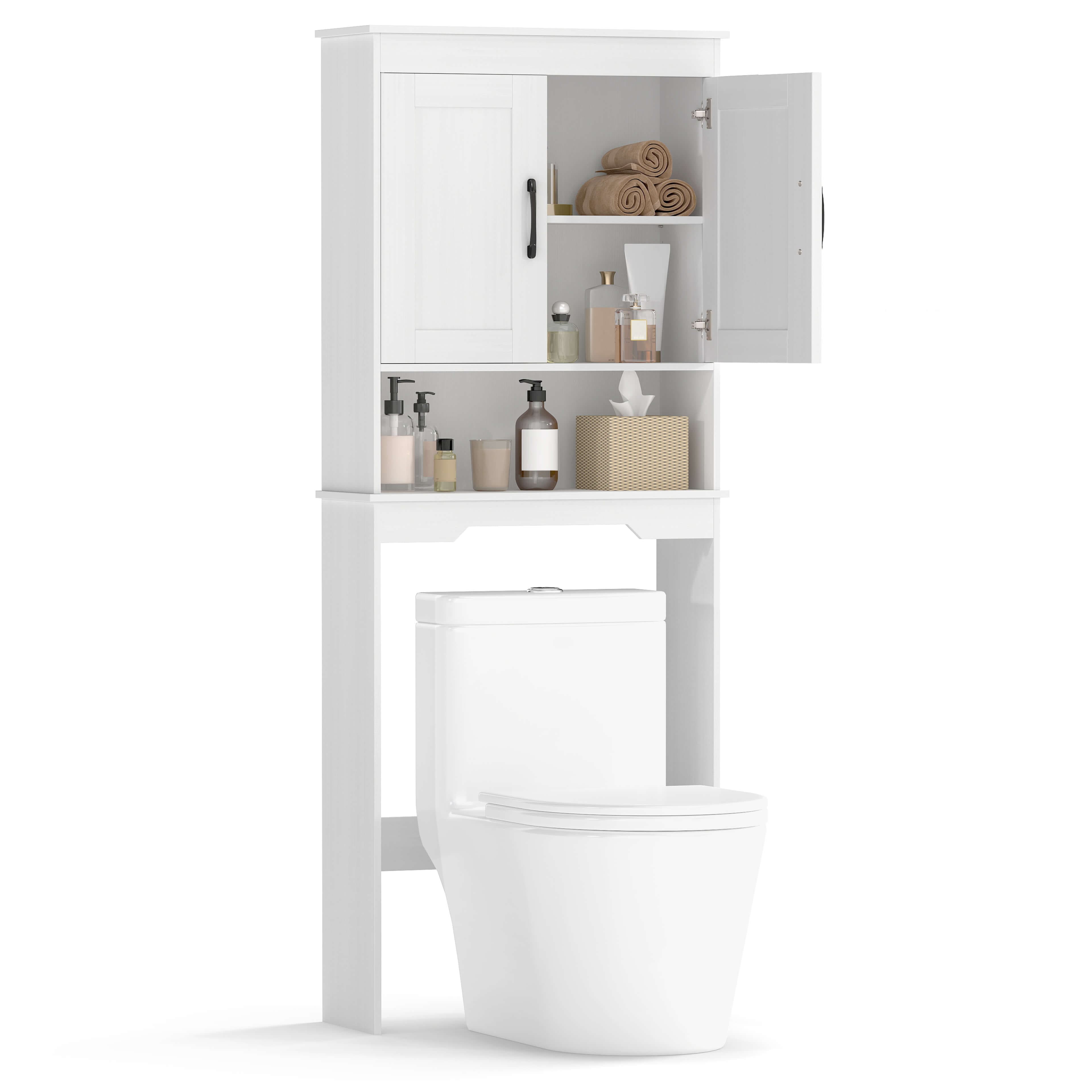 Costway - Over The Toilet Storage Cabinet Bathroom Organizer w/ Adjustable Shelf - White