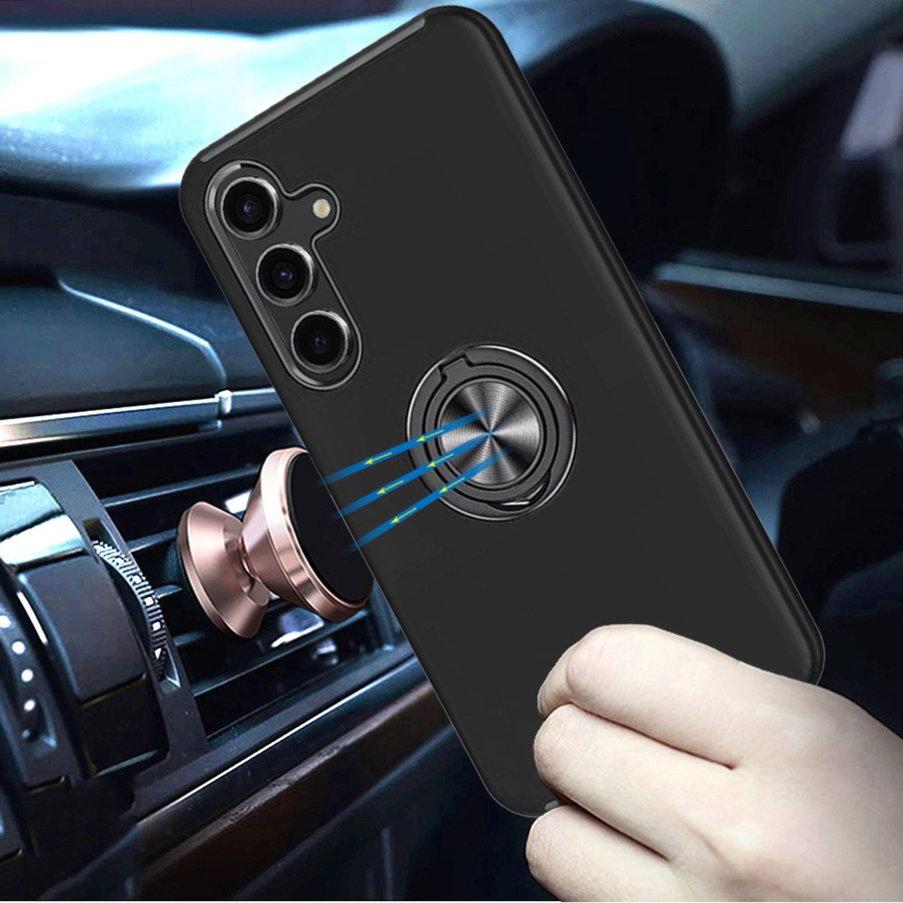 Angle. Kitcheniva - Rubber Dual Layer Magnetic Ring Stand Case With Tempered Glass For Samsung S26 Plus Black - Black.