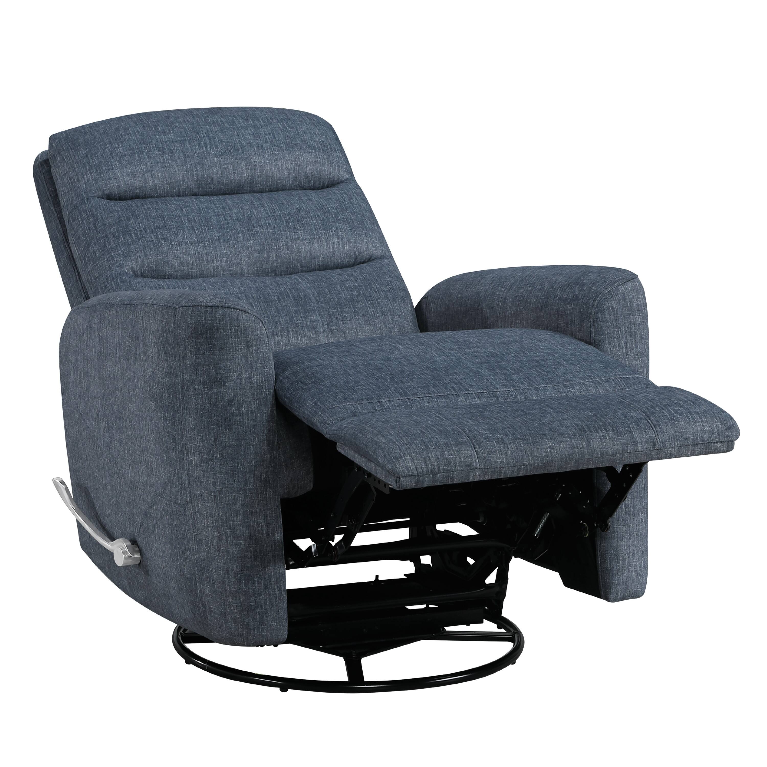 Left. Manhattan Lane - Aki Swivel Power Recliner Chair, Tufted  Polyester, Feather Blend - Blue.