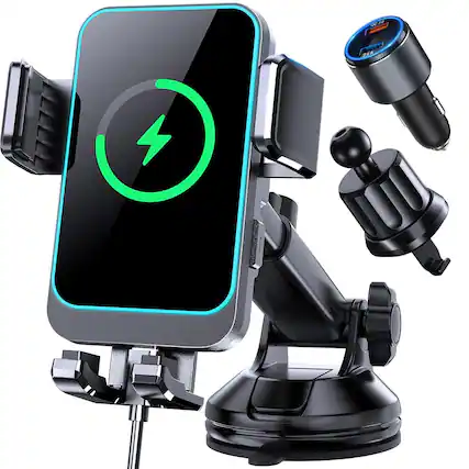 Front. HM 1810 - Wireless Car 15w 10w 7 5w Cup Holder Phone Mount Auto Clamping Fast Charging Air Vent For 16 15 14 13 12 Pro - Windshild dash.