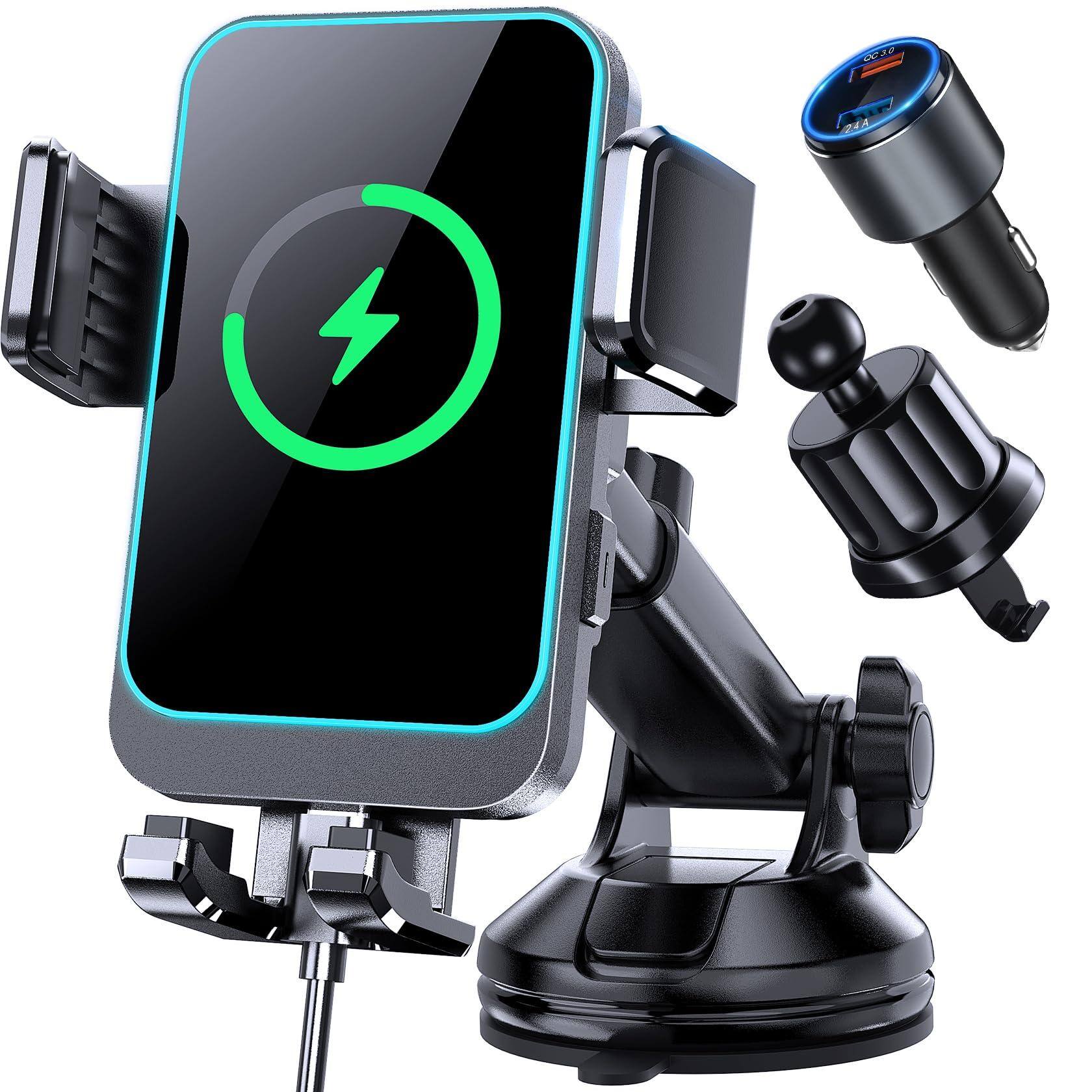 Front. HM 1810 - Wireless Car 15w 10w 7 5w Cup Holder Phone Mount Auto Clamping Fast Charging Air Vent For 16 15 14 13 12 Pro - Windshild dash.