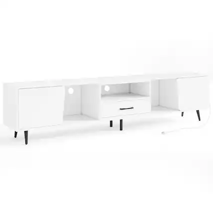 Front. SlickBlue - Modern Mid-Century TV Stand, Wooden Media Console Table for Living Room - White, Black.