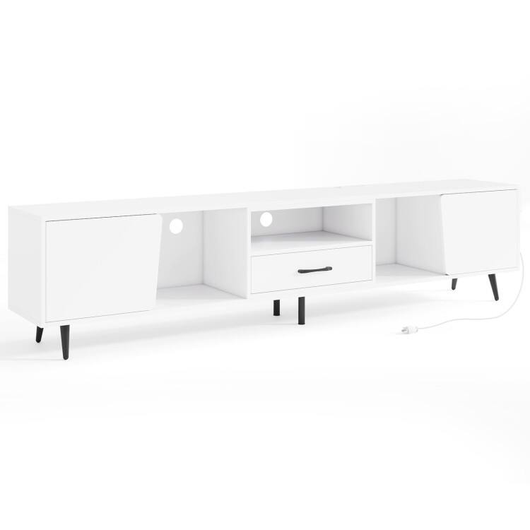 Front. SlickBlue - Modern Mid-Century TV Stand, Wooden Media Console Table for Living Room - White, Black.