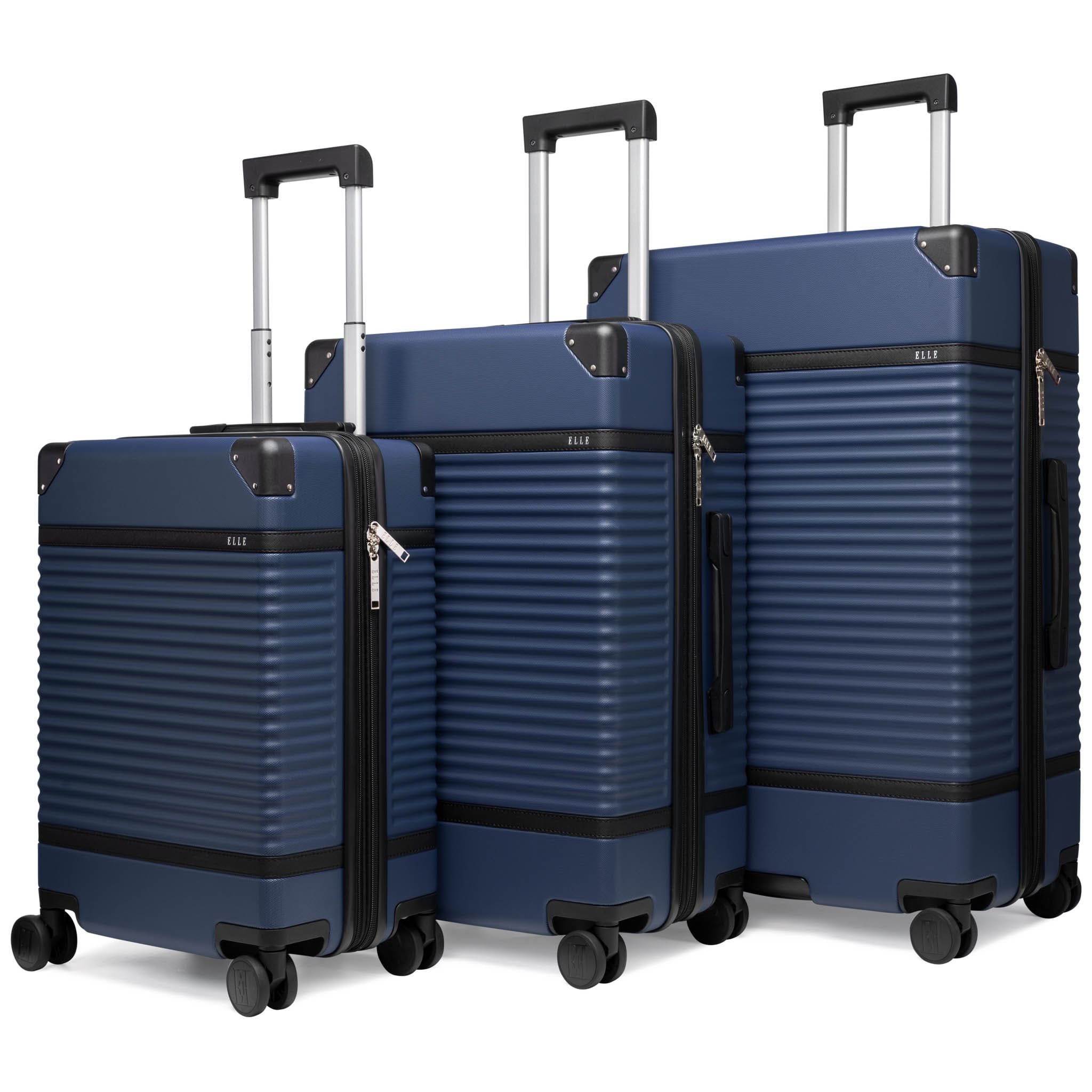 Elle Belleville 3 Piece Expandable Retro Spinner Luggage Set Navy