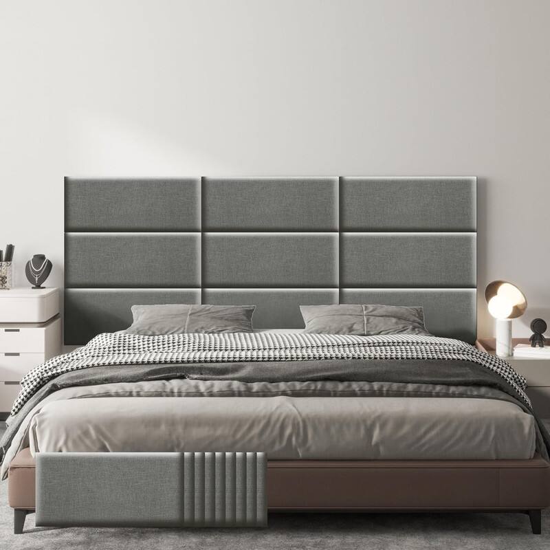 Front. wowmax - Peel & Stick Padded Headboard for Queen Bed - Self-Adhesive Gray Wall Panel, Easy DIY Installation (9-Pack, 23.6x11.8") - Grey.