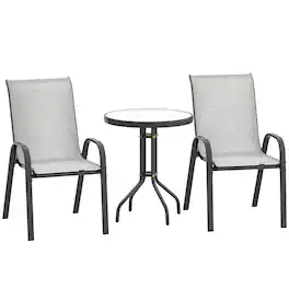 Outsunny - Pieces Bistro Set, Small Patio Furniture Set with Stackable Chairs and Glass Table for Backyard - Gray