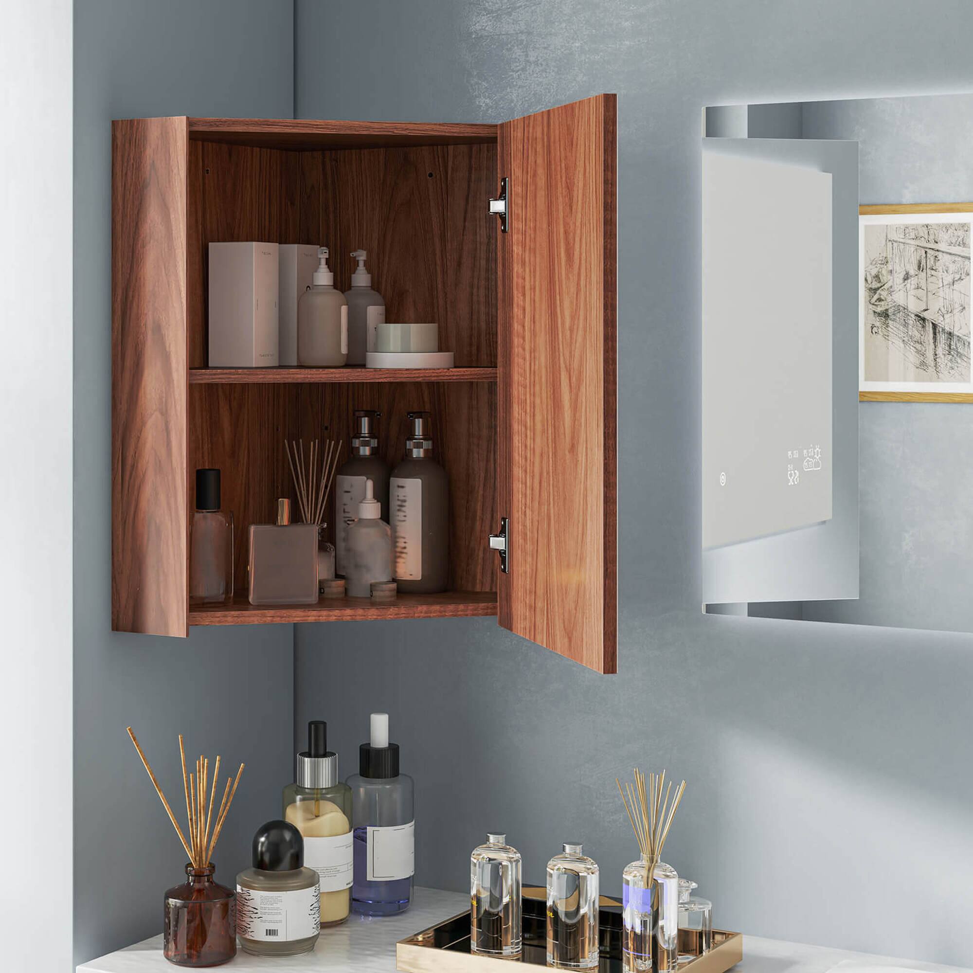 Alt View 4. Costway - Costway 23.5" Wall Mounted Storage Organizer Corner Medicine Cabinet with Mirror - Brown.