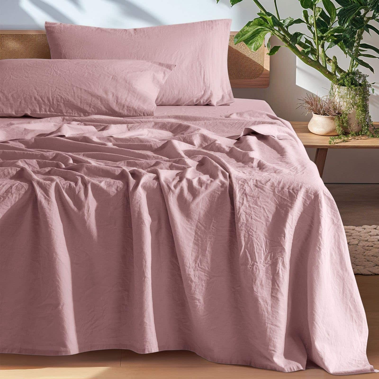 NICHOLAS KLEIN - Pure Linen Sheets Breathable And Durable King -tear Bed Machine Washable Deep Pocket - natural King - Embroidery Purple King