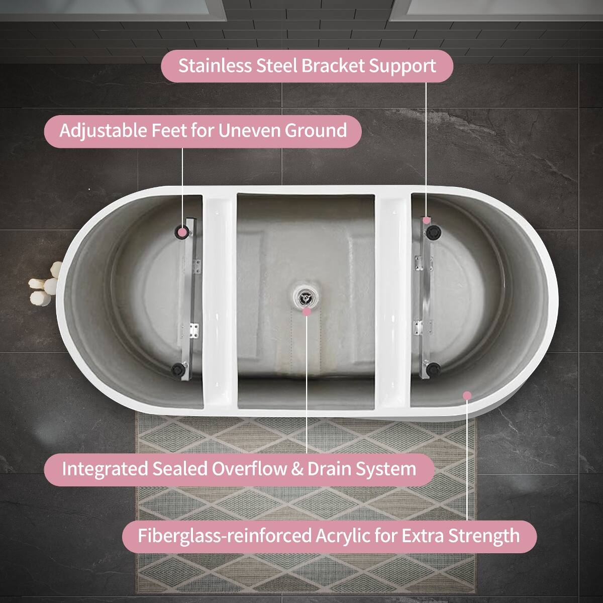 Loheer 59 in Acrylic Freestanding Soaking Bathtub with Integrated ...
