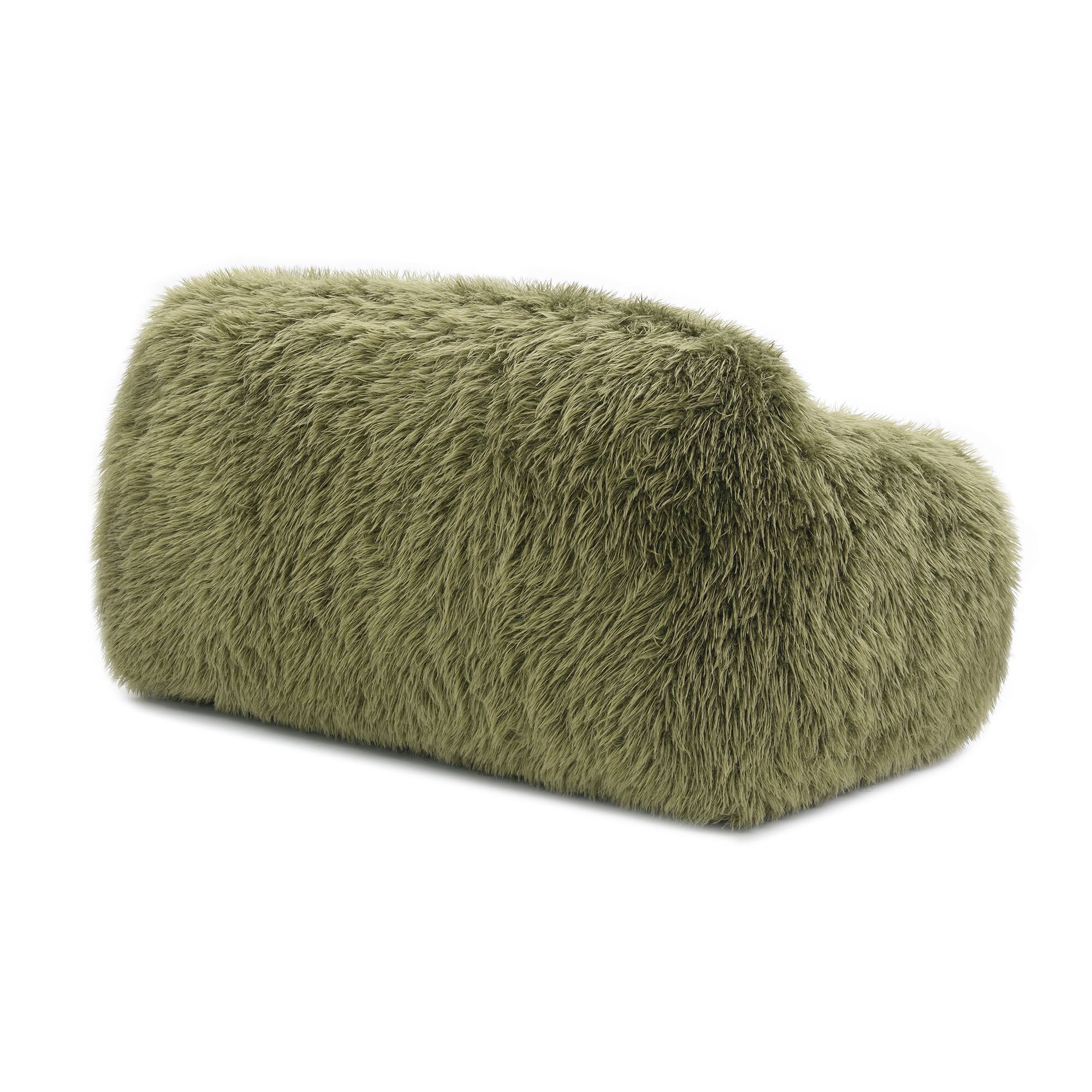 Alt View 2. Vaczon - Faux Fur Loveseat Sofa Cozy Shaggy Plush Chair for Home Apartment or Lounge Area with Accent Pillows - Olive Green.