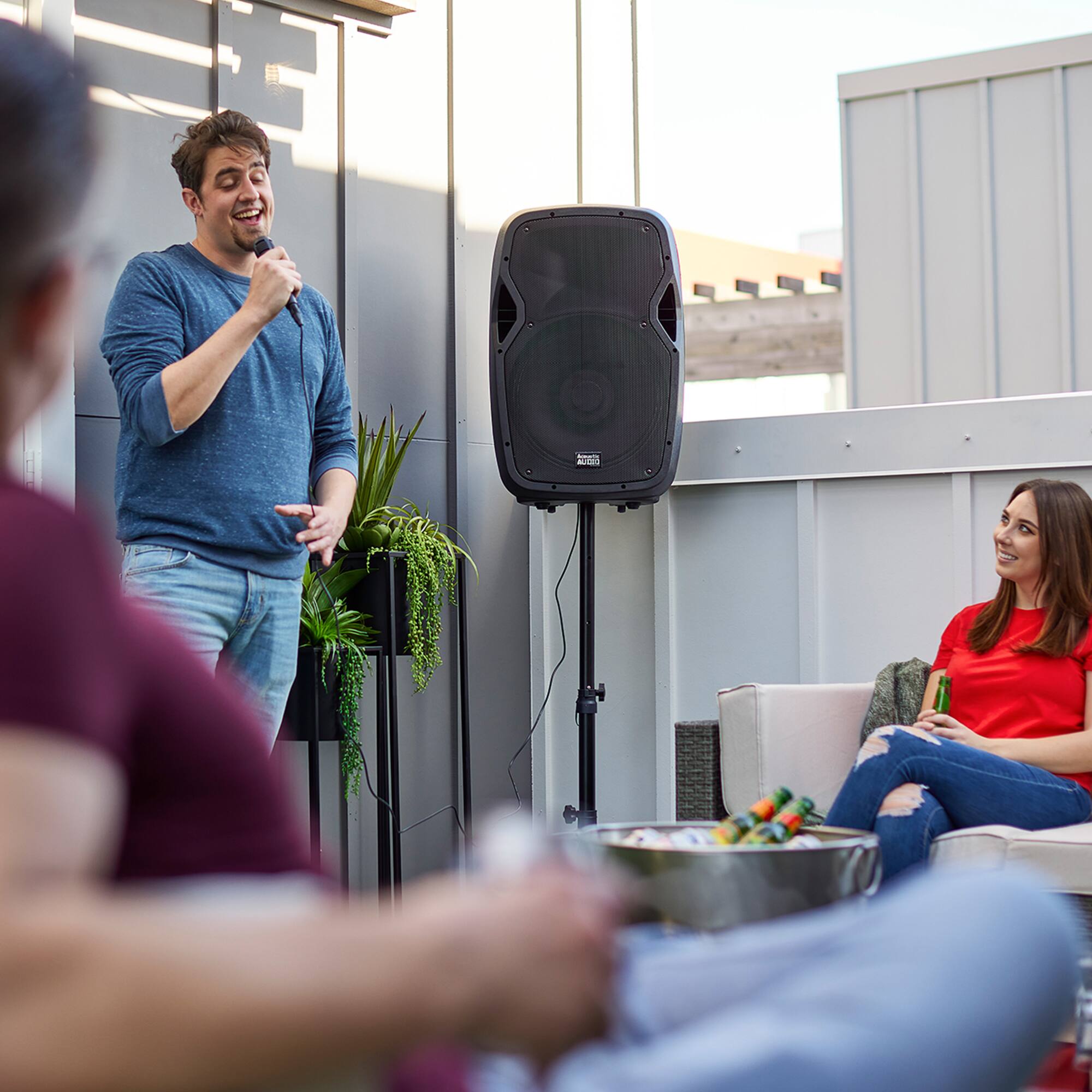 Alt View 3. Acoustic Audio by Goldwood - Acoustic Audio by Goldwood 1000W Bluetooth Speaker with Flashing LEDs, 2 Pack - Black.