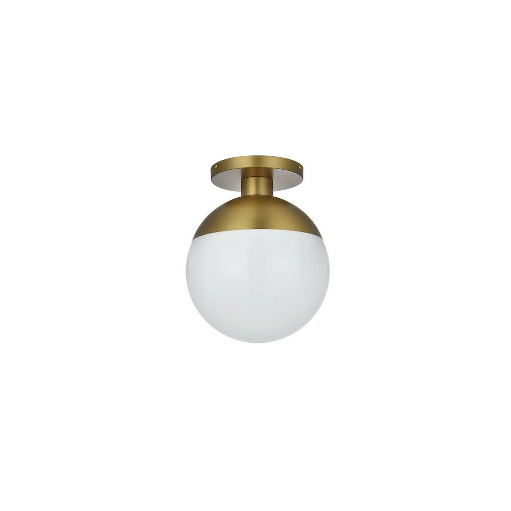 Angle. Living District - Eclipse 12 Inch Flush Mount Ceiling Light Frosted White Shade in Satin Gold - Satin Gold And Frosted White.