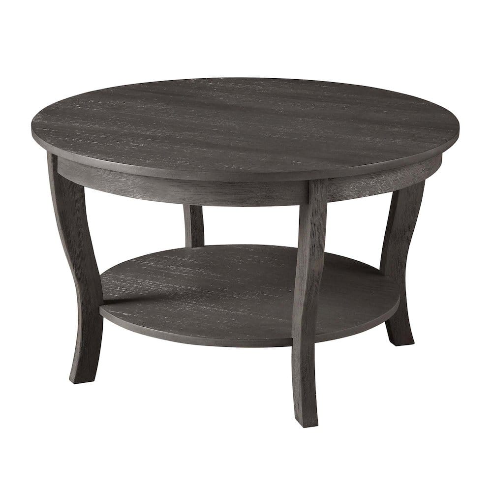 FurniFact - Gray Round Coffee Table with Shelf and Modern Design for Living Room - Wirebrush Dark Gray