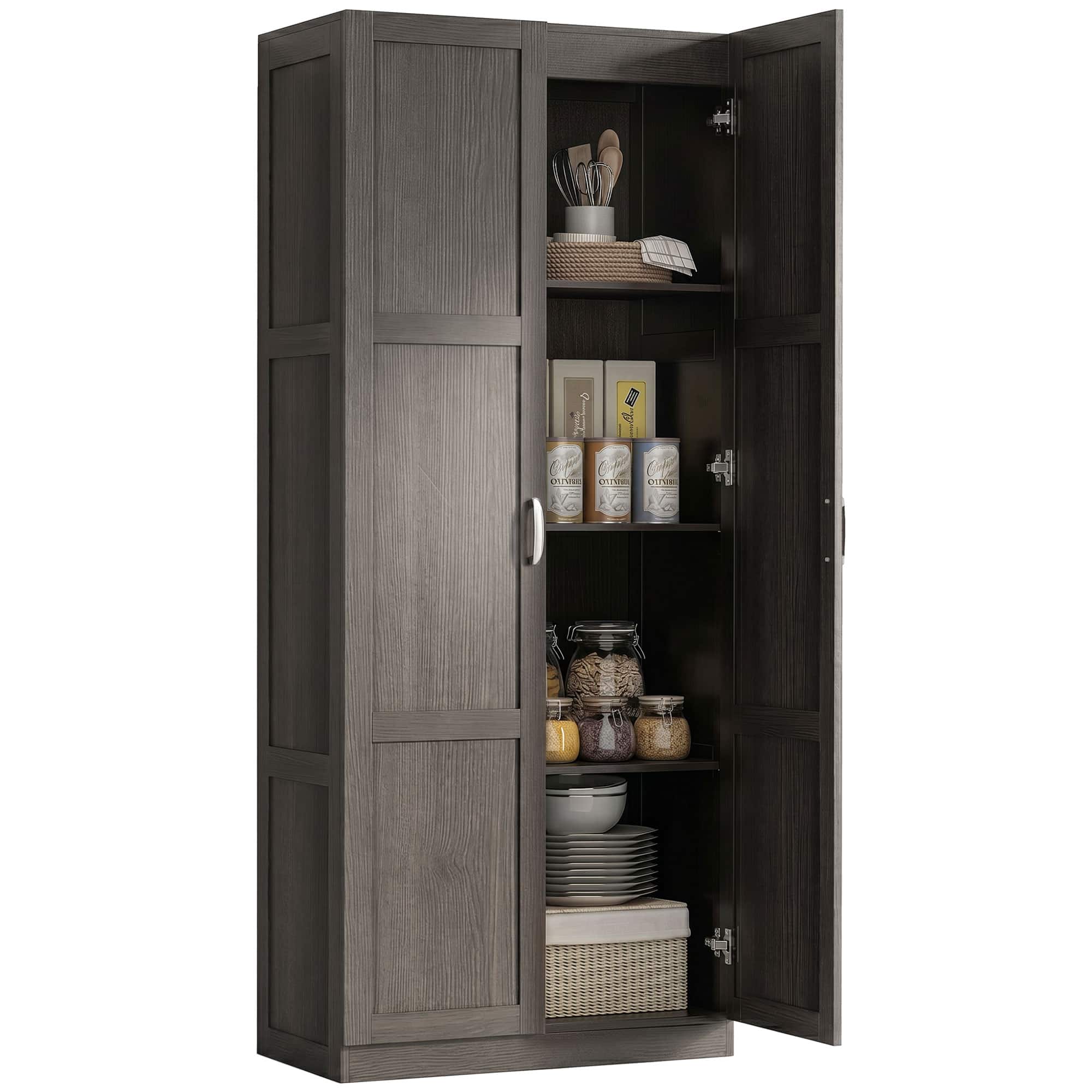 Homcom - Pantry Cabinet, 71" Tall Kitchen Pantry Storage Cabinet with Soft-Close Hinges - Dark Brown