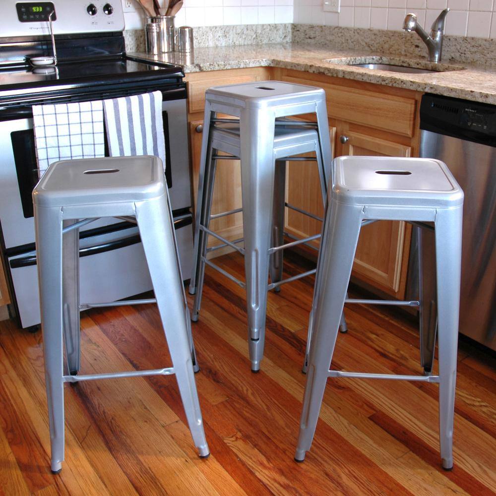 Angle. AmeriHome - AmeriHome Loft Silver Metal Bar Stool - 4 Piece - Silver.