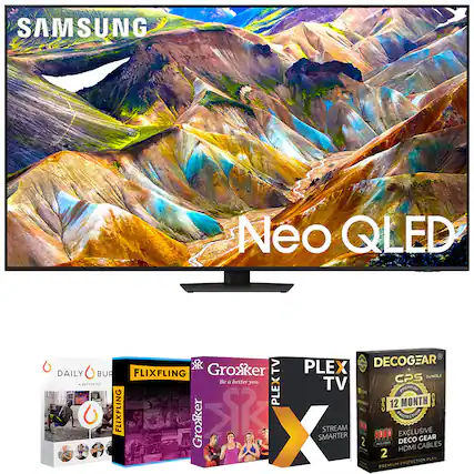 SAMSUNG Neo QLED TV
- PLEX TV
- Groxker TV
- FLIXFLING
- DAILY BUR
- DECOGEAR CPS BUNDLE
- 12 MONTH CPS PROTECTION
- EXCLUSIVE DECO CABLES GEAR HDMI 2 PLAN PREMIUM PROTECTION
- STREAM SMARTER
- Be a better you