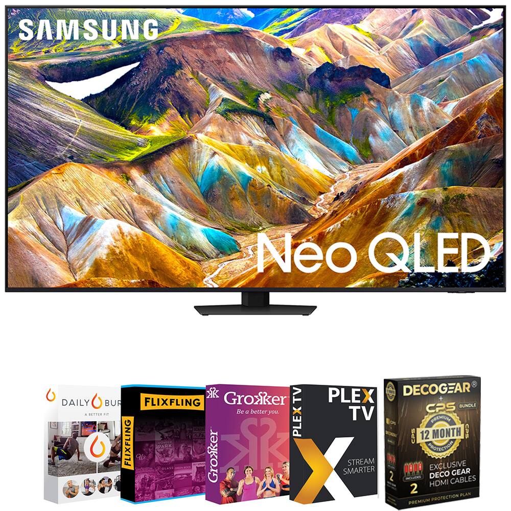 SAMSUNG Neo QLED TV

- PLEX TV
- Groxker TV
- FLIXFLING
- DAILY BUR
- DECOGEAR CPS BUNDLE
- 12 MONTH CPS PROTECTION
- EXCLUSIVE DECO CABLES GEAR HDMI 2 PLAN PREMIUM PROTECTION
- STREAM SMARTER
- Be a better you