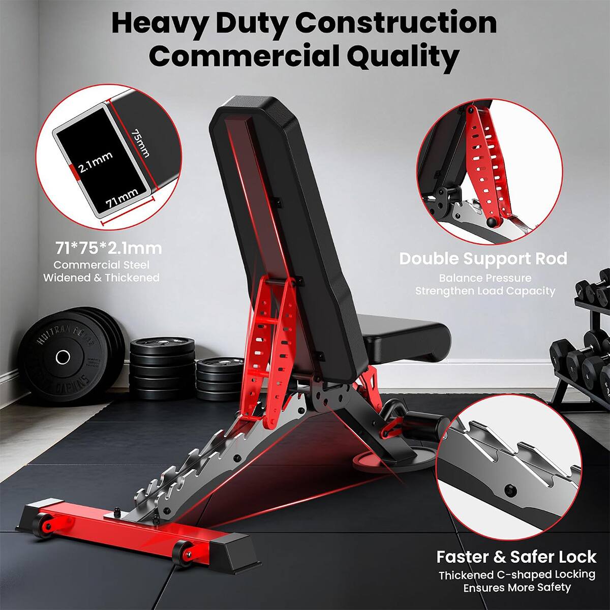 Heavy Duty Construction Commercial Quality

71*75*2.1mm Commercial Steel Widened & Thickened

Double Support Rod Balance Pressure Strengthen Load Capacity

Faster & Safer Lock Thickened C-shaped Locking Ensures More Safety