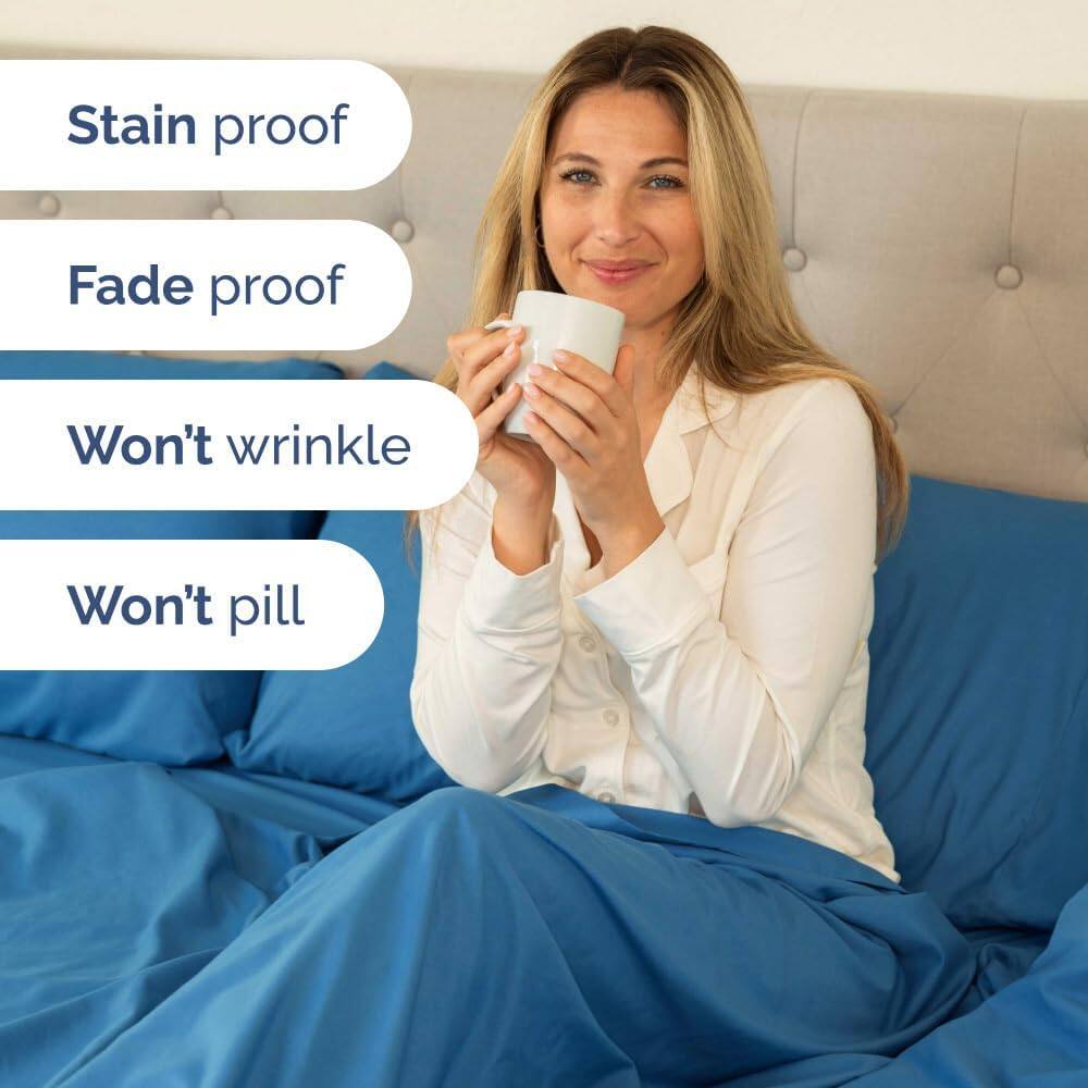 Stain proof  
Fade proof  
Won't wrinkle  
Won't pill