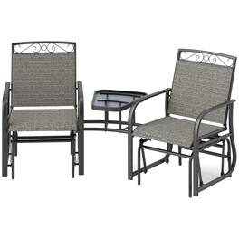 Resenkos - Patio Glider Chairs with Coffee Table, 2-Seat Swing Rocker, Breathable Sling, Outdoor Backyard Relaxation - Gray