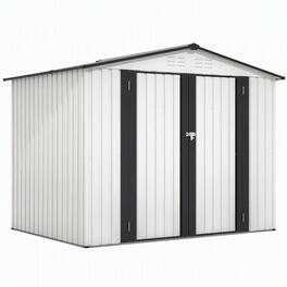 RYHNUYNE - 8x6 ft Steel Shed Lockable Doors Weatherproof Garden Tool House Backyard - White