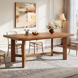 Tribesigns - Farmhouse Solid Wood Dining Table with Wood Grain Finish and Rectangular Top for Dining Room and Kitchen - Brown