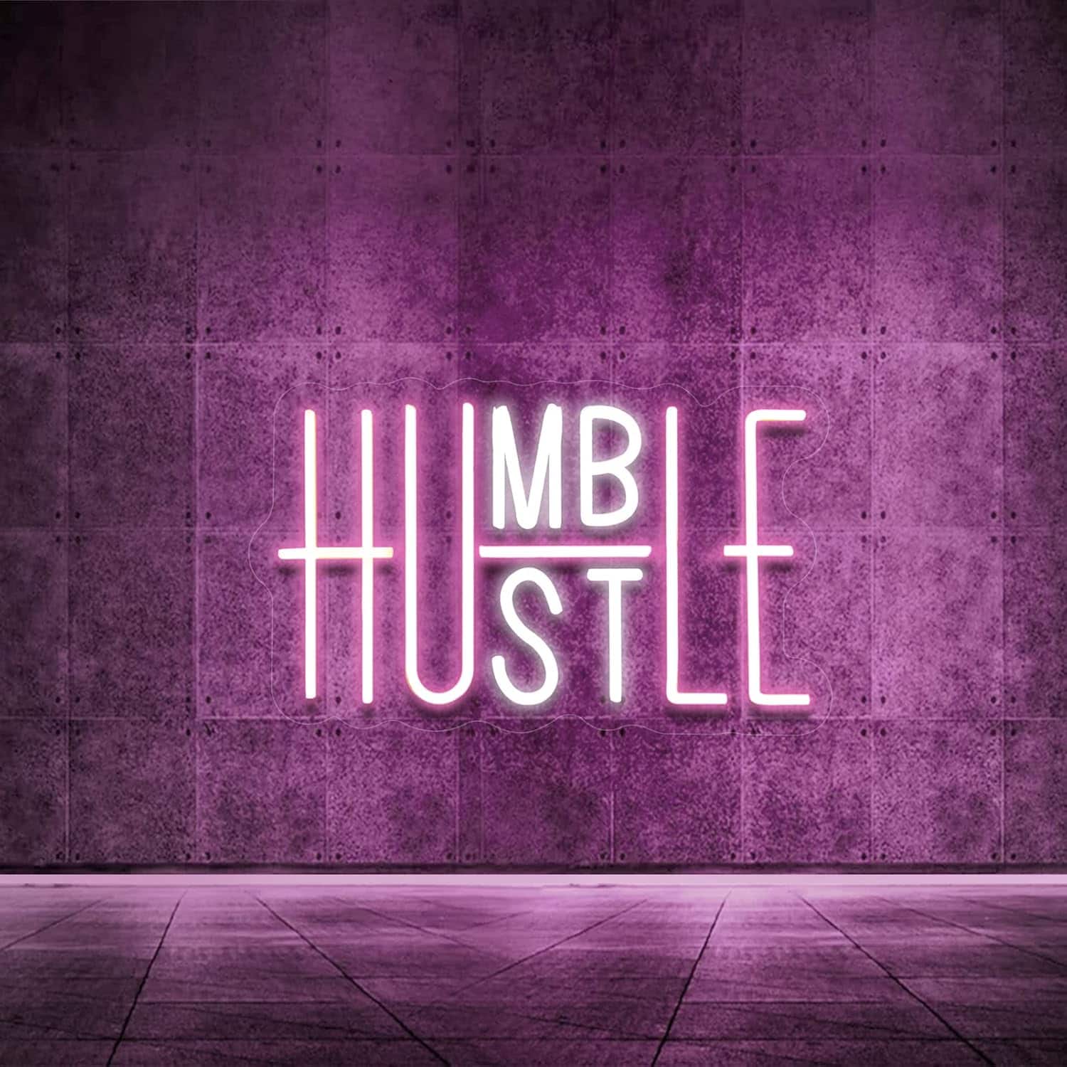 Auledio - Hustle LED Neon Sign for Wall Decor, Humble LED Neon Lights, USB Powered Switch Adjustable Brightness Lights - Pink&White