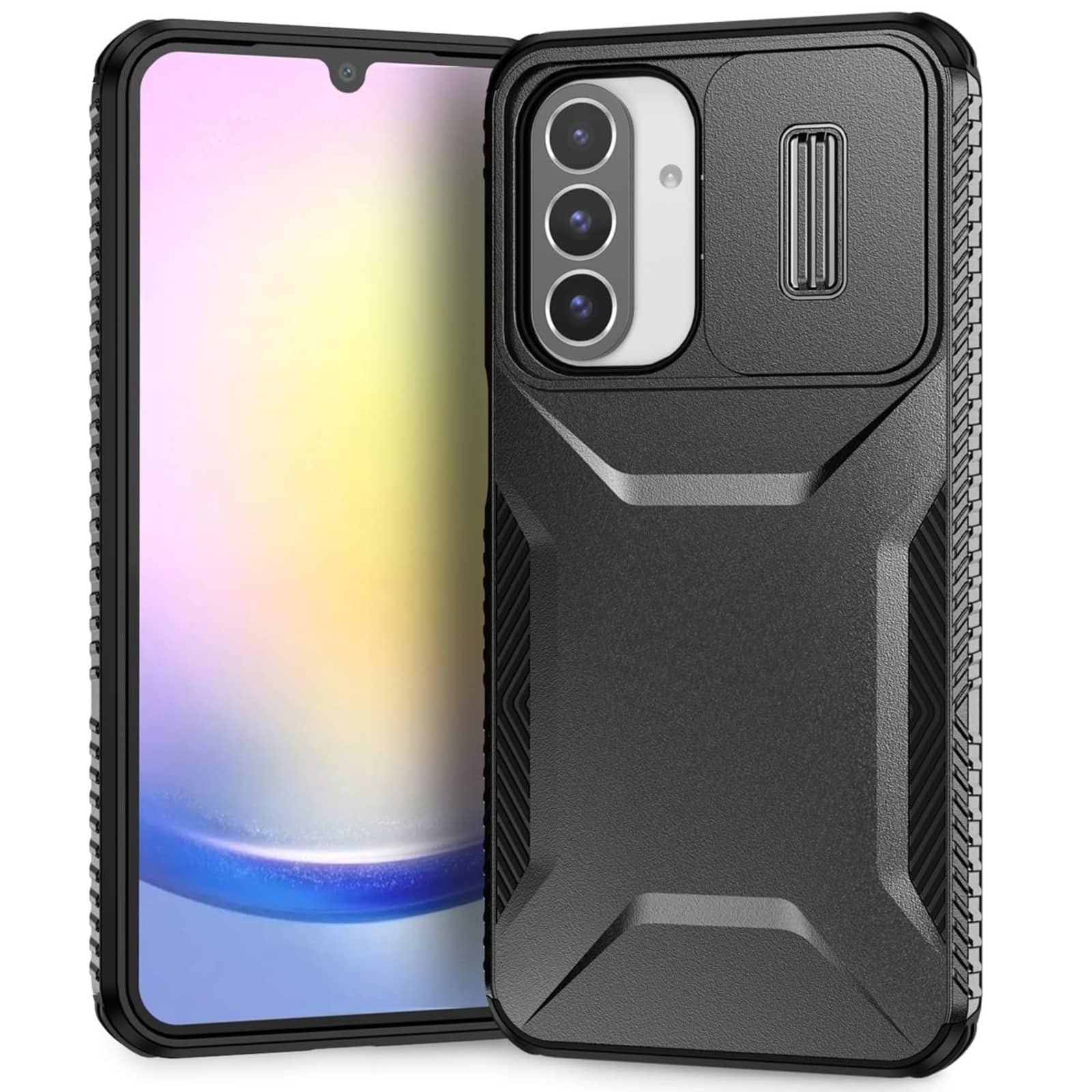 UUCOVER - For Samsung Galaxy A26 5G Dual Layer Case with Slide Camere Lens Cover, Anti-slip Bumper Drop Protection Phone Shell - Black