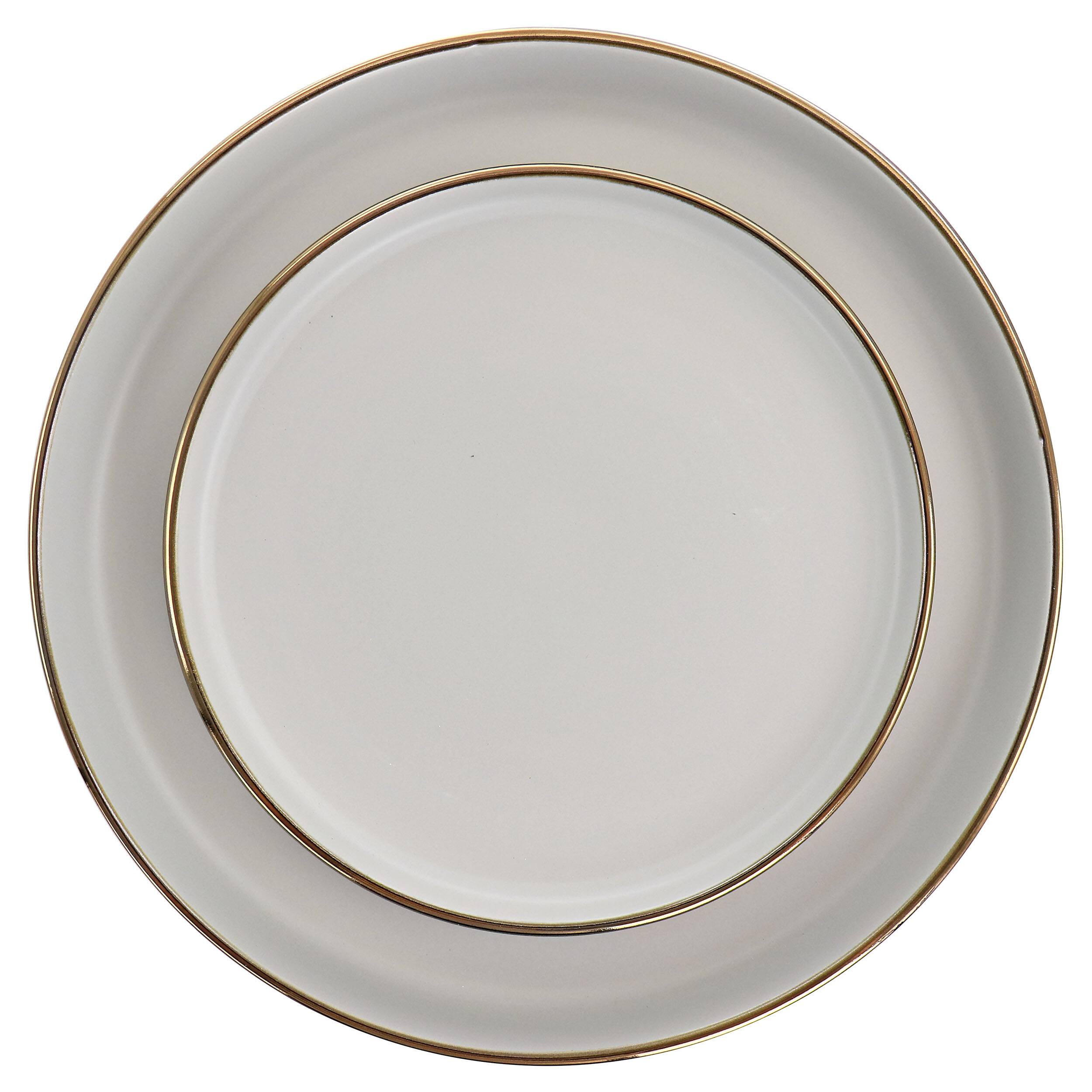 Alt View 3. Elama - Elama Louis 16 Piece Stoneware Dinnerware Set in Matte Slate with Gold Rim - Slate and Gold.