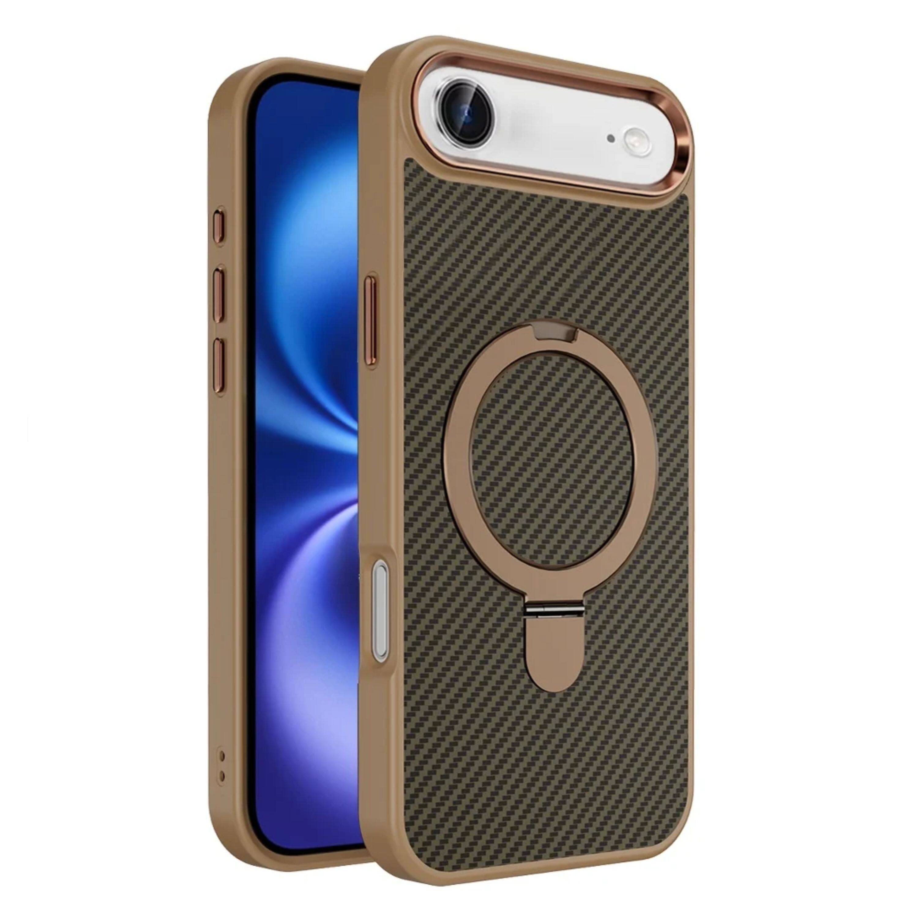 Kitcheniva - Carbon Fiber Print Metal Stand Magnetic Phone Case With Tempered Glass For iPhone Air - Brown price history on PriceWatchPro