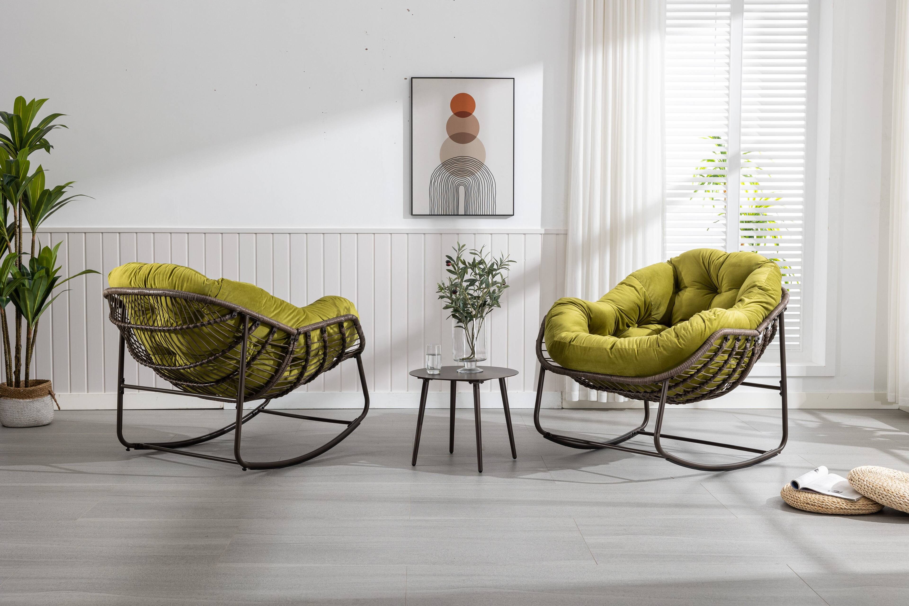 Alt View 5. Tiramisubest - Outdoor Rattan Rocking Chair,Padded Polyester Cushion Rocker Recliner Chair for Porch,Living Room,Garden,Olive Green - Olive.