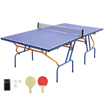 Front. APRILSOUL - Table Tennis Table 8×4 FT Foldable and Portable Ping Pong Table Set With 2 Table Tennis Paddles 3 Balls And Net - Blue,Orange.