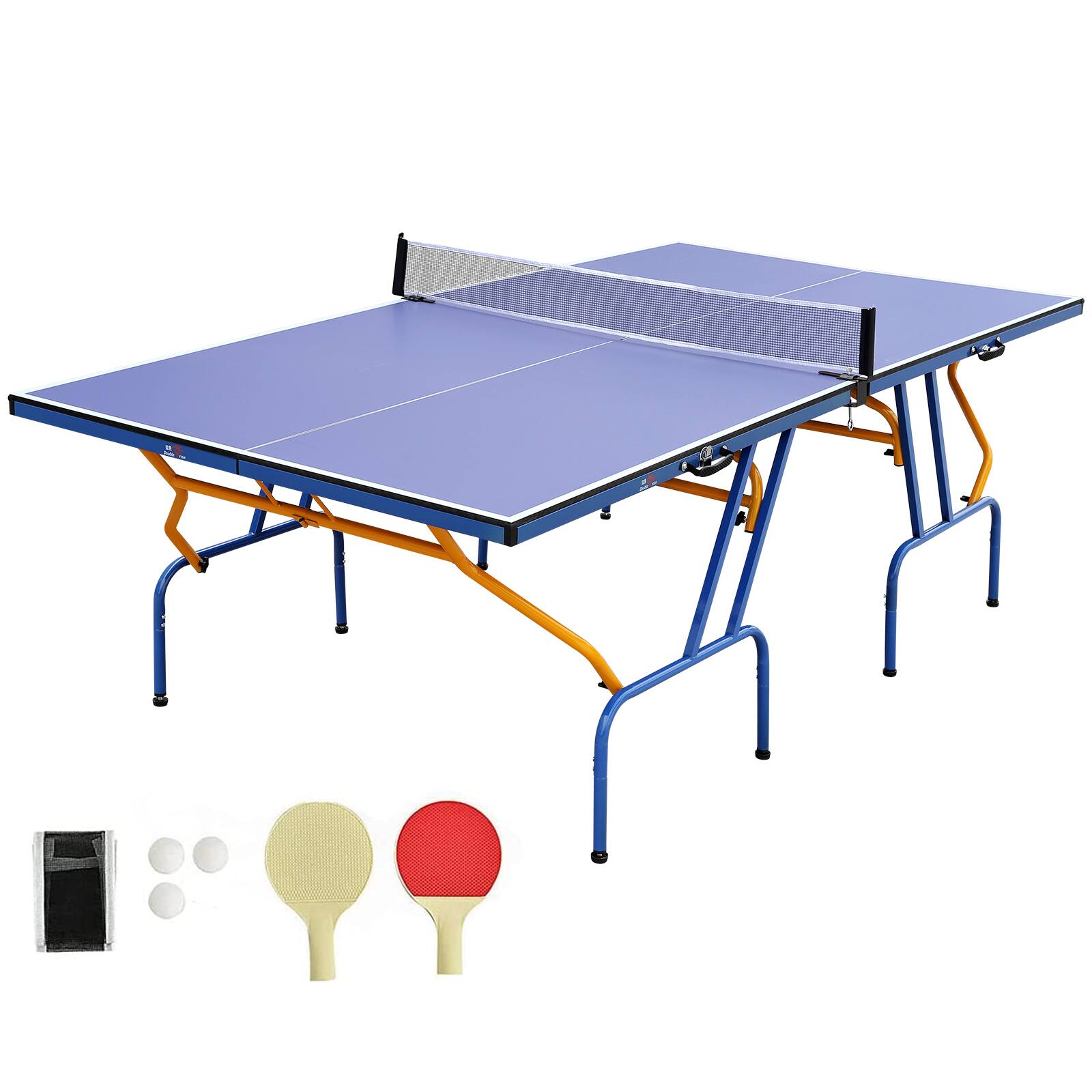 Front. APRILSOUL - Table Tennis Table 8×4 FT Foldable and Portable Ping Pong Table Set With 2 Table Tennis Paddles 3 Balls And Net - Blue,Orange.