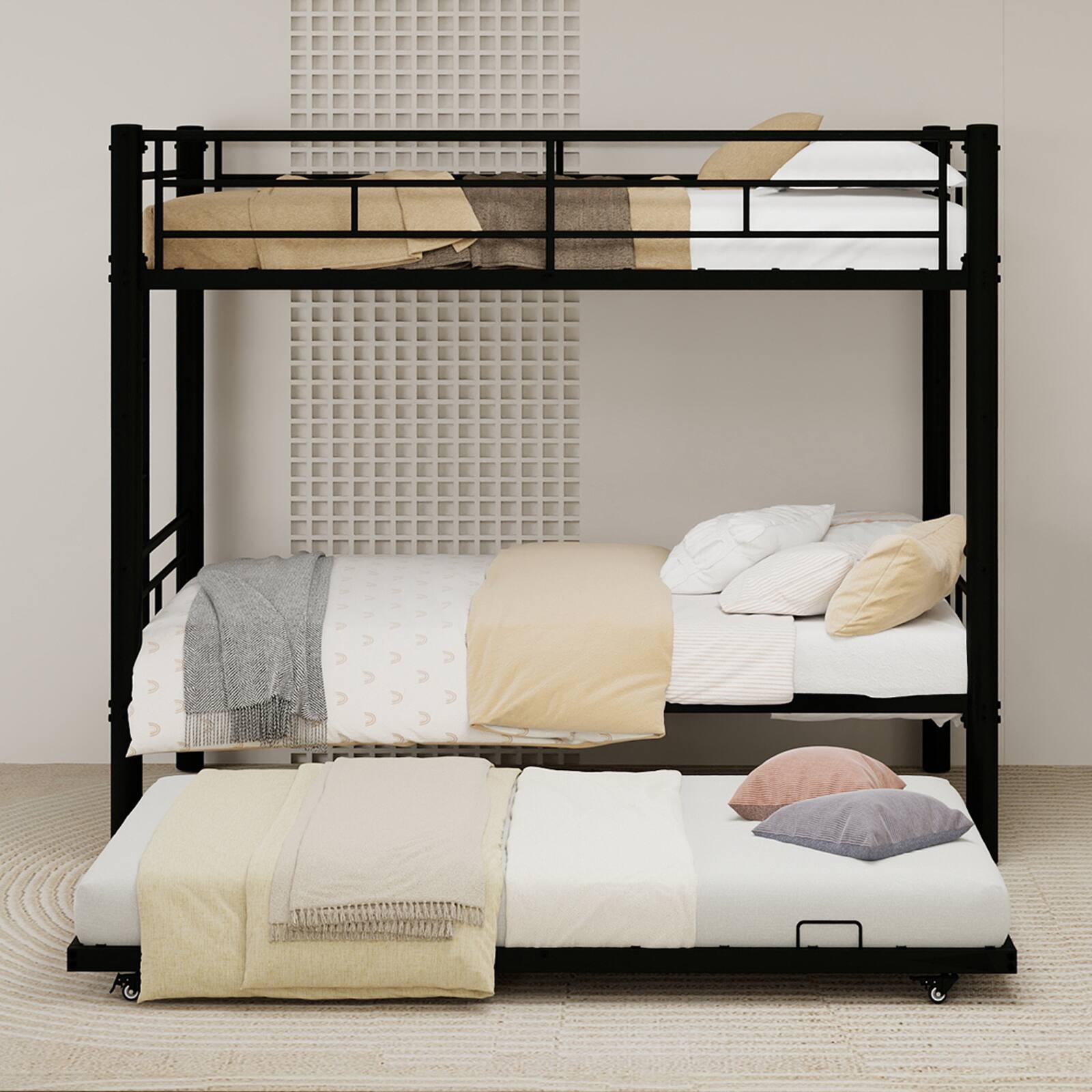 Angle. Loheer - Loheer Black Twin Triple Bunk Bed Convertible Heavy Duty Metal Frame - Black.