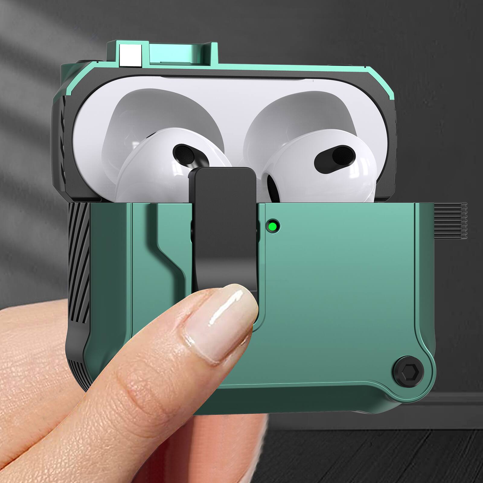 Alt View 1. UUCOVER - For Airpods 4/5th Gen Protective Case with Secure Auto Opening Lock and Metal Carabiner, Shockproof Earbuds Sleeve Cover - Blue.