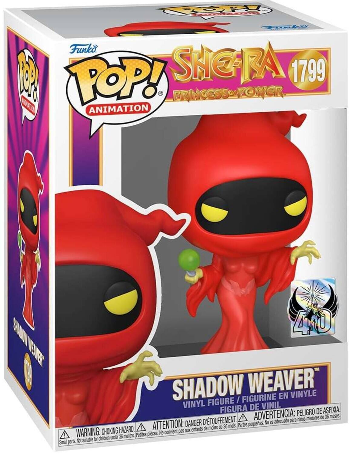 Funko Pop! Shera 1799 Princess of Power Animation Shadow Weaver Vinyl Figure / Figurine en Vinyle Figura de Vinil Peligro de Asfixia. Danger d'étouffement. Advertencia: para niños menores de 36 meses. Danger: choking hazard. Attention: petits enfants de moins de 36 mois. Petites pièces. No es adecuado para niños menores de 36 meses. Small parts. Not suitable for children under 36 months.
